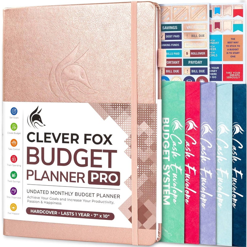 Clever Fox Budget Planner Pro - Financial Organizer + Cash Envelope Budget System. Monthly Finance Journal, Expense Tracker & Personal Account Book. Undated - Start Anytime. (7''x10'') â€“ Rose Gold - Image 1